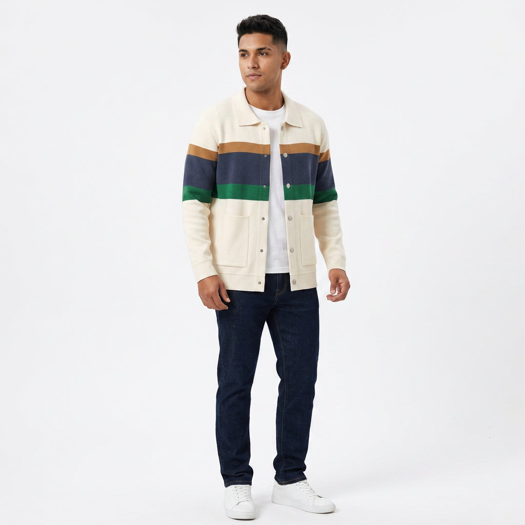 Campera hombre de hilo colores y bolsillos al frente 