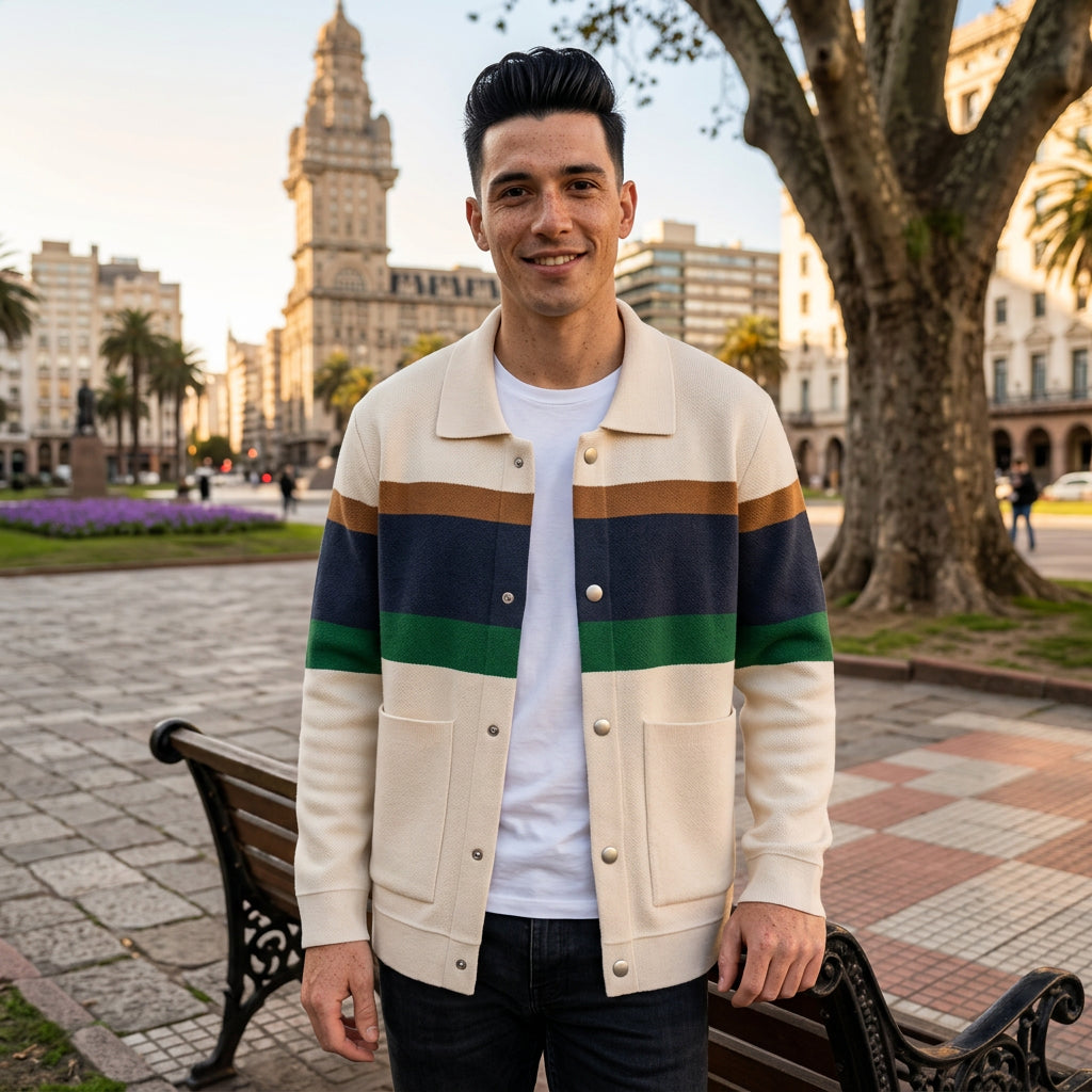 Campera hombre de hilo colores y bolsillos al frente 