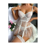 Conjunto Encaje Babydoll Lencería Sexy Tanga Corazones
