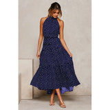 Maxivestido Dama Con Volado Y Cuello Halter Lunares
