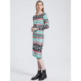 Vestido Capella Manga Larga Geometrico Al Cuerpo