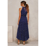 Maxivestido Dama Con Volado Y Cuello Halter Lunares