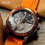 Reloj Megir Deportivo Naranja Hombre Cronógrafo Calendario