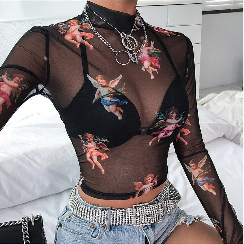 Remera dama ML top transparente angel