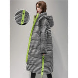 Campera Parka Dama Nylon Cuadritos Fluo
