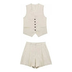 Conjunto Dama Lino Short Y Chaleco Oliva