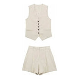 Conjunto Dama Lino Short Y Chaleco Oliva
