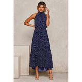 Maxivestido Dama Con Volado Y Cuello Halter Lunares