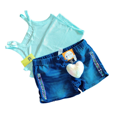 Conjunto Niña Short Jean + Remera Musculosa Divino!!