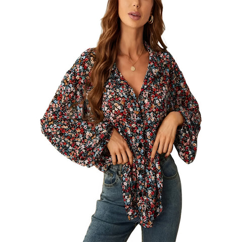 Camisa Con Botones Y Estampado Floral, Blusa Informal