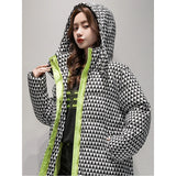 Campera Parka Dama Nylon Cuadritos Fluo