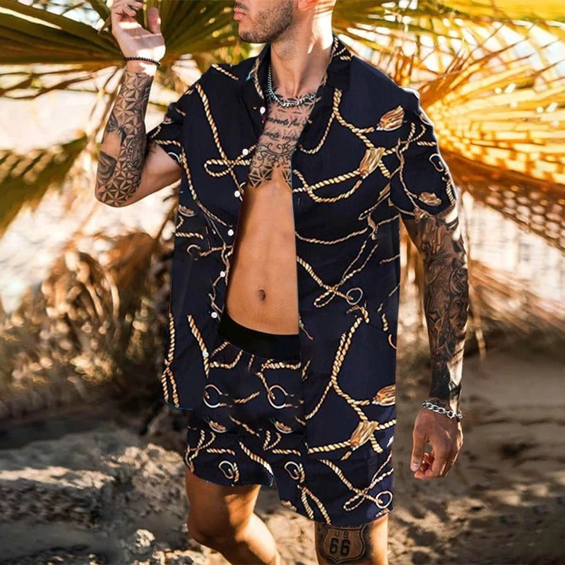 Conjunto hombre camisa y short detalle dorado