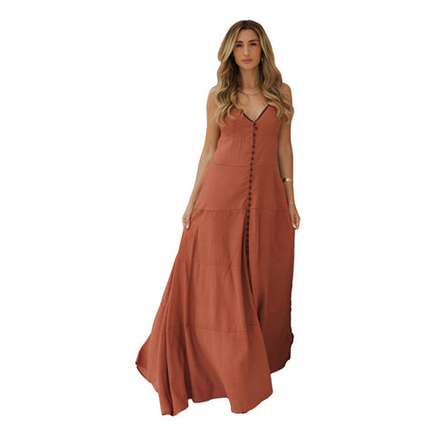 Maxivestido Solera Dama  Al Cuerpo Terracota