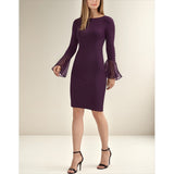 Vestido Dama Calvin Klein Ajustado De Manga Acampanada Crepe
