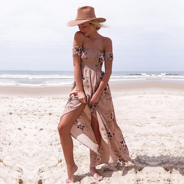 Maxivestido dama straples y tajo 