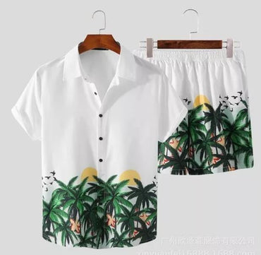 Conjunto hombre hawaiano camisa y short - Blanco