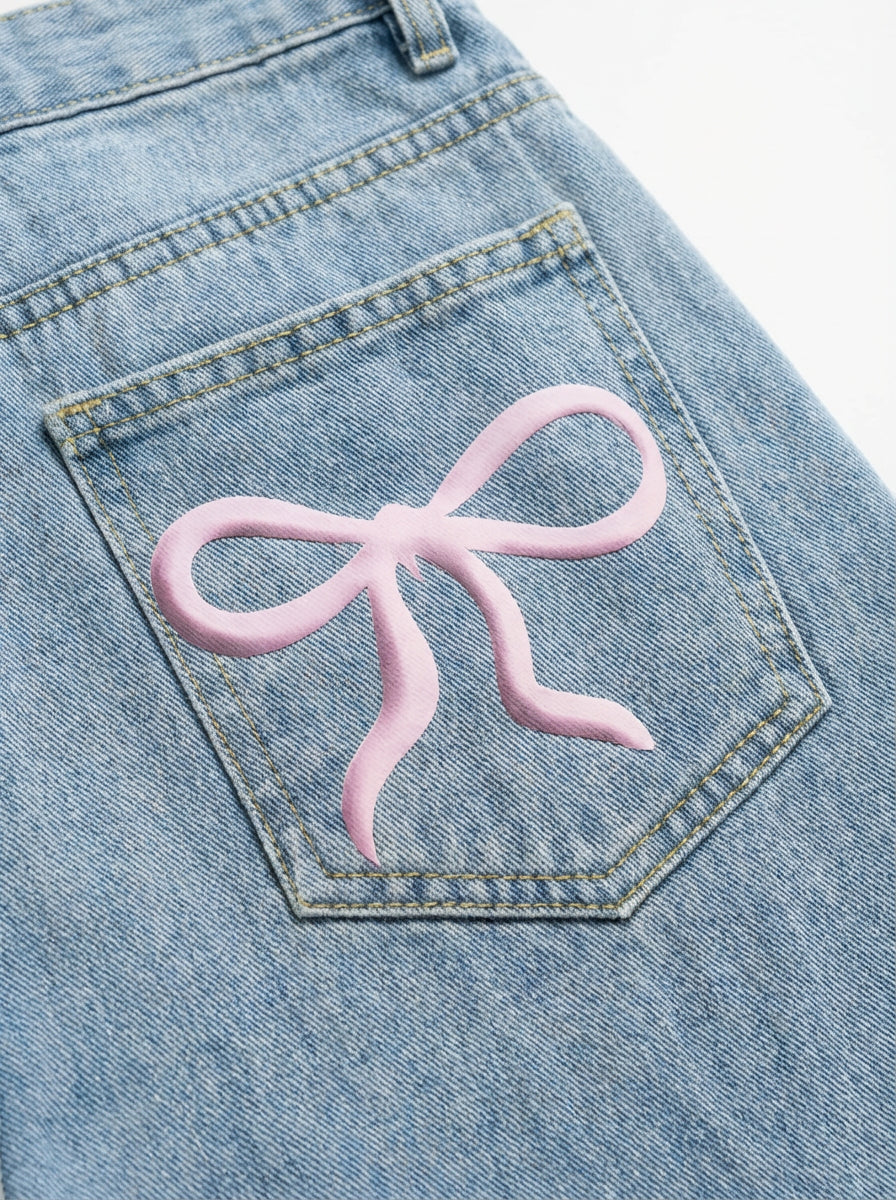 Jeans Anchos Estampado Cerezas | Pantalón Vintage