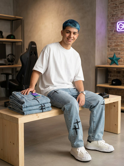 Jeans Hombre Boyfriend Vintage Cargo Suelto Estampado Estrel