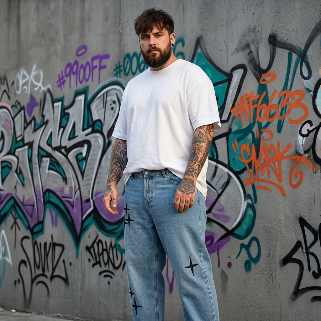 Jeans Hombre Boyfriend Vintage Cargo Suelto Estampado Estrel