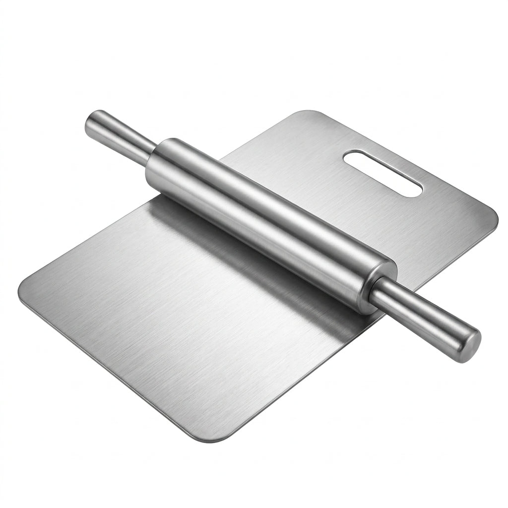Kit Tabla Cocina + Palo Amasar Acero Inoxidable Antiadherent