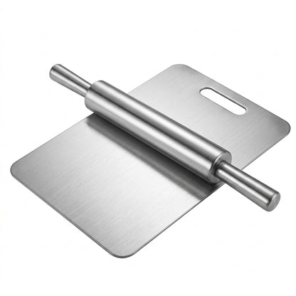 Kit Tabla Cocina + Palo Amasar Acero Inoxidable Antiadherent