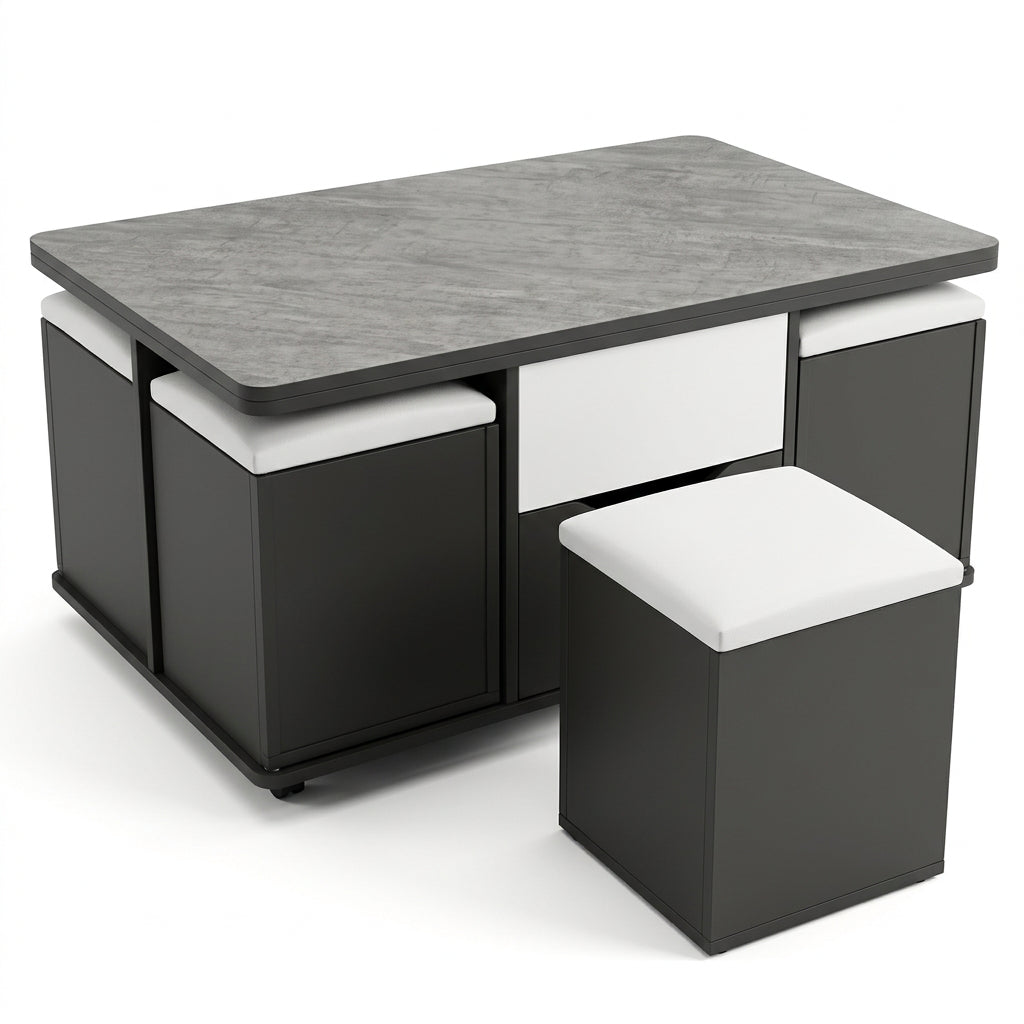 Mesa De Centro Elevable Extensible Con 4 Taburetes Y Almacenamiento