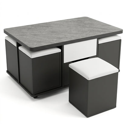 Mesa De Centro Elevable Extensible Con 4 Taburetes Y Almacenamiento