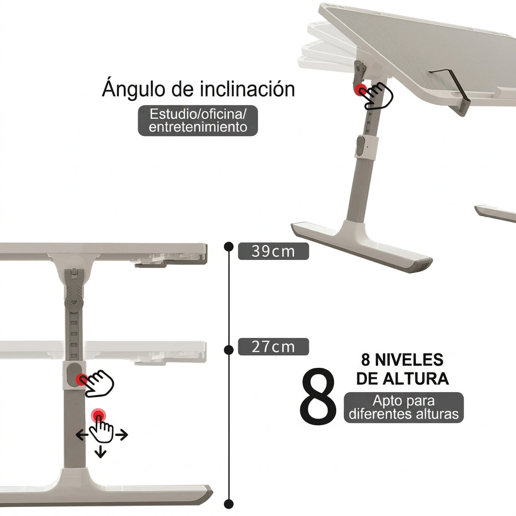 Mesa Plegable Elevable + ventilador + led  y Soporte. 