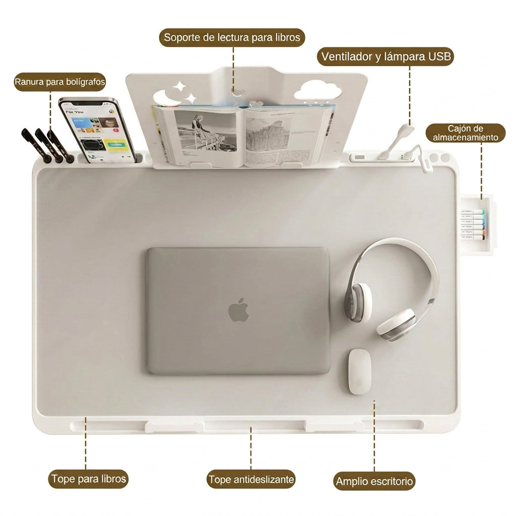 Mesa Plegable Elevable + ventilador + led  y Soporte. 