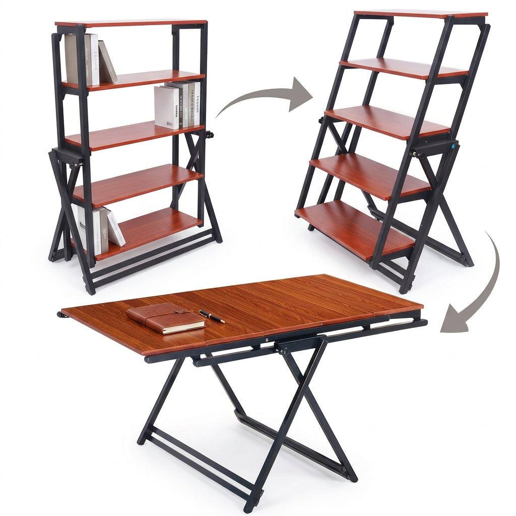 Mesa y Estantanteria Plegable madera Metal Multifunción