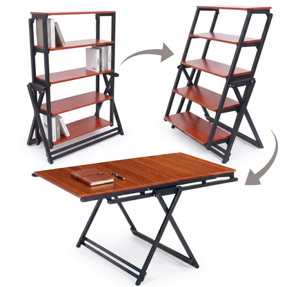 Mesa y Estantanteria Plegable madera Metal Multifunción