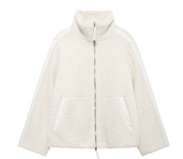 Campera dama polar plush over size detalle cuero
