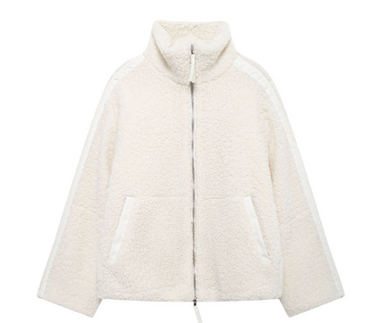 Campera dama polar plush over size detalle cuero