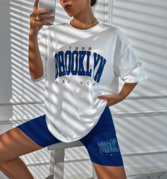 Conjunto dama Brookling remera y biker - Azul