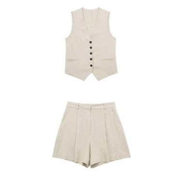 Conjunto dama lino chaleco corto y short