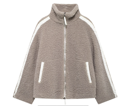 Campera dama polar plush over size detalle cuero