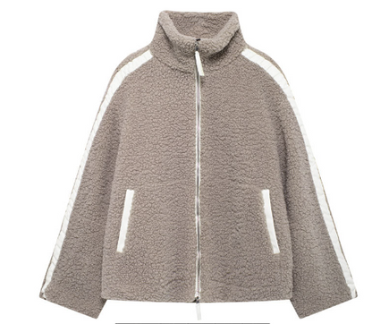 Campera dama polar plush over size detalle cuero