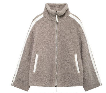 Campera dama polar plush over size detalle cuero