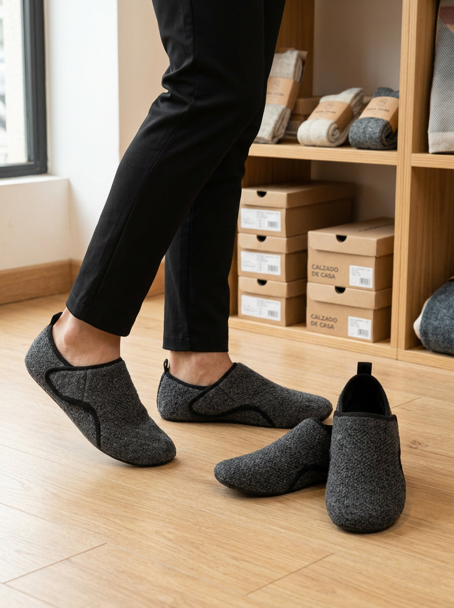 Pantuflas de hombre para interior, casuales, con cordones y velcro, cálidas y cómodas para el hogar.