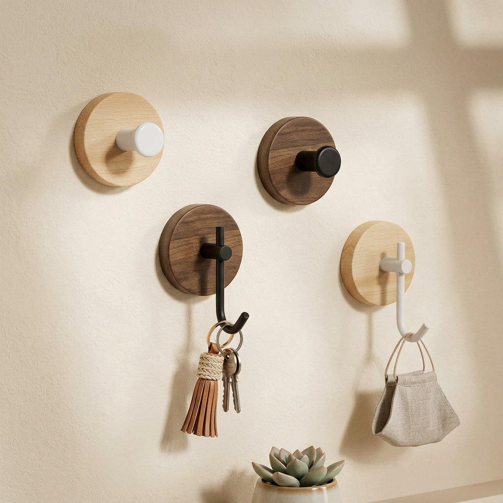 Perchero de Pared Nogal Multiuso Sin Perforaciones