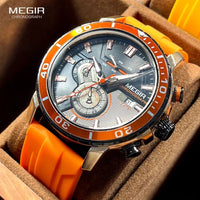Reloj Megir Deportivo Cronógrafo Naranja Aventurero