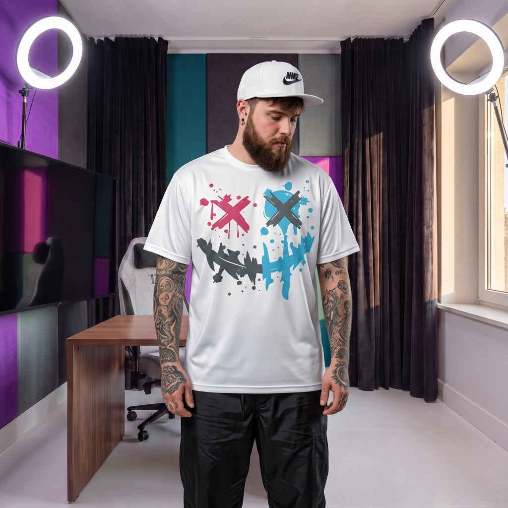 Remera de hombre de verano casual, de corte holgado, con estampado de cara feliz
