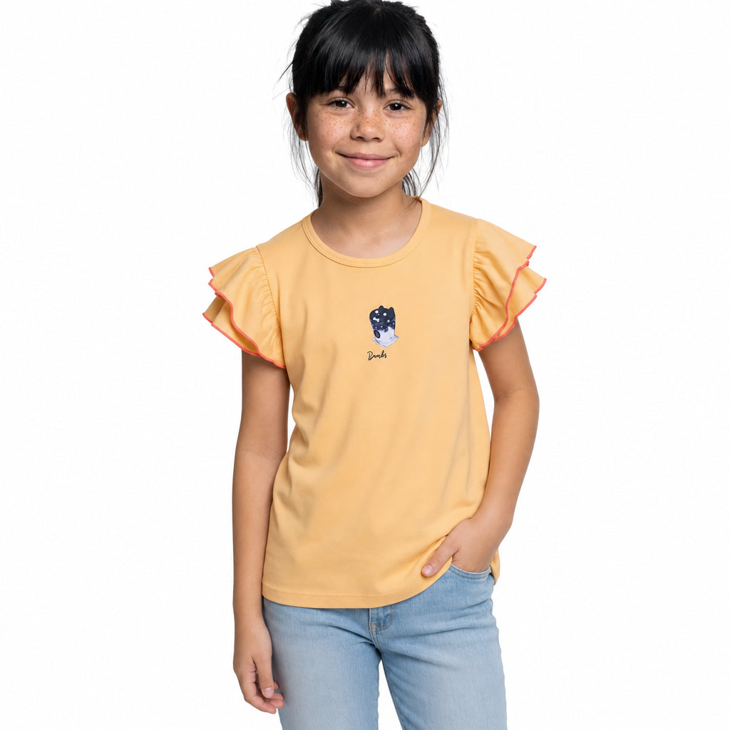 Remera niña lisa manga con volado
