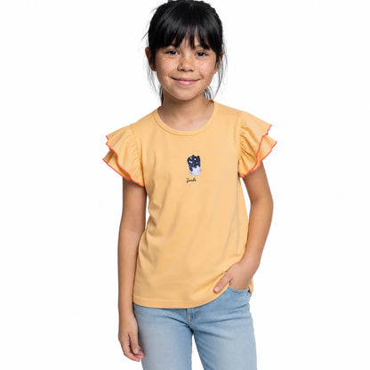 Remera niña lisa manga con volado