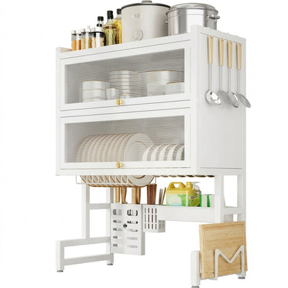 Secaplatos Organizador de Cocina con Porta Cubiertos para Fregadero. De Acero al Carbono Antipolvo, ideal para Platos, Bowls y Tablas de Picar.