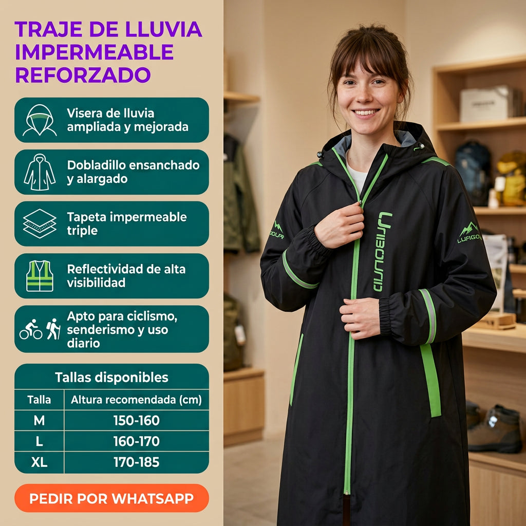 Traje de Lluvia Impermeable Reforzado para Adultos con Bandas Reflectivas, ideal para Moto, Ciclismo y Viajes.