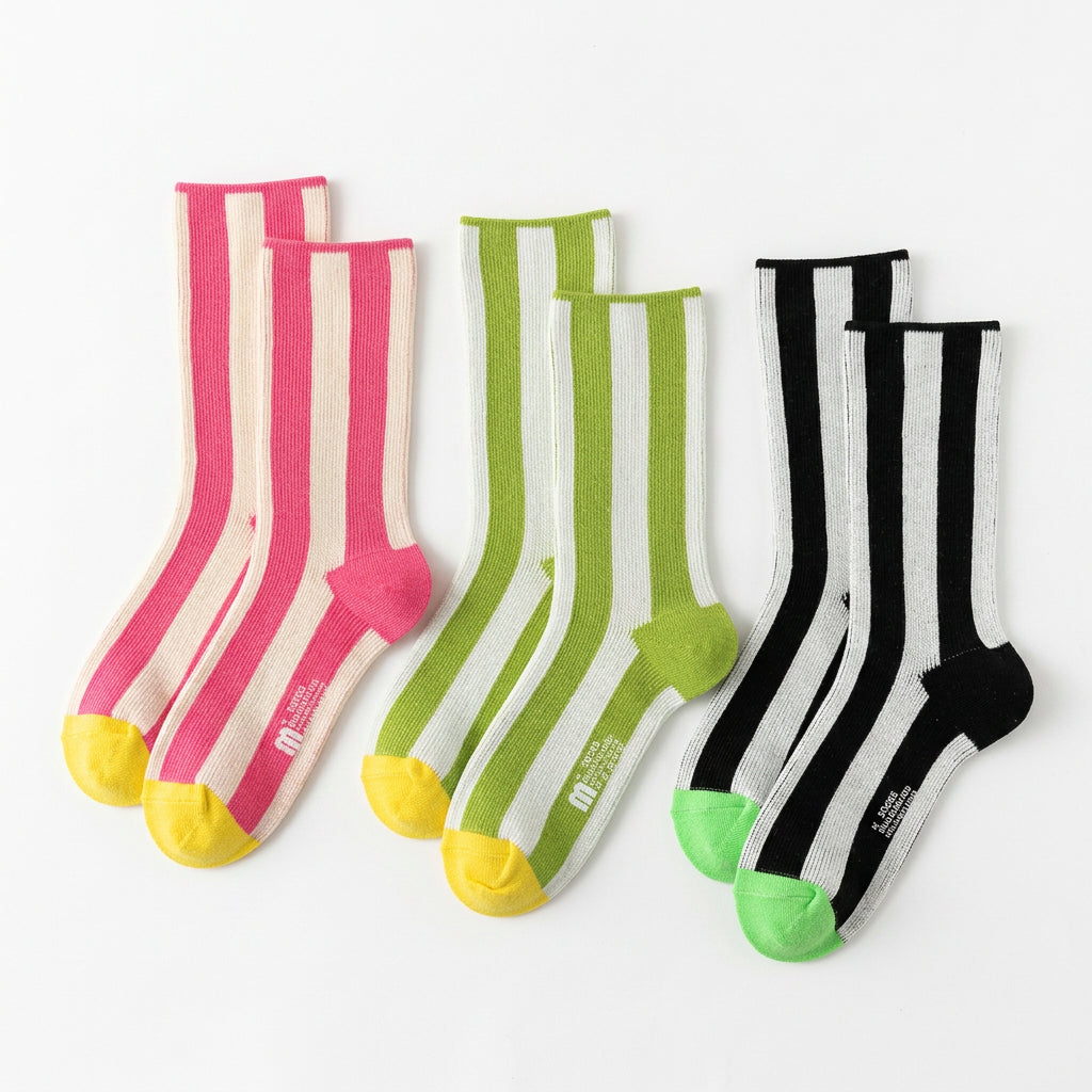 Un Par de Medias Rayadas Divertidas Unisex de Algodón, Diseño Coreano Japonés de Moda.