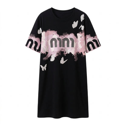 Vestido Buzo Con Capucha Manga Corta Estampado Letras Holgado Largo Medio Estilo Coreano Para Mujer Nuevo