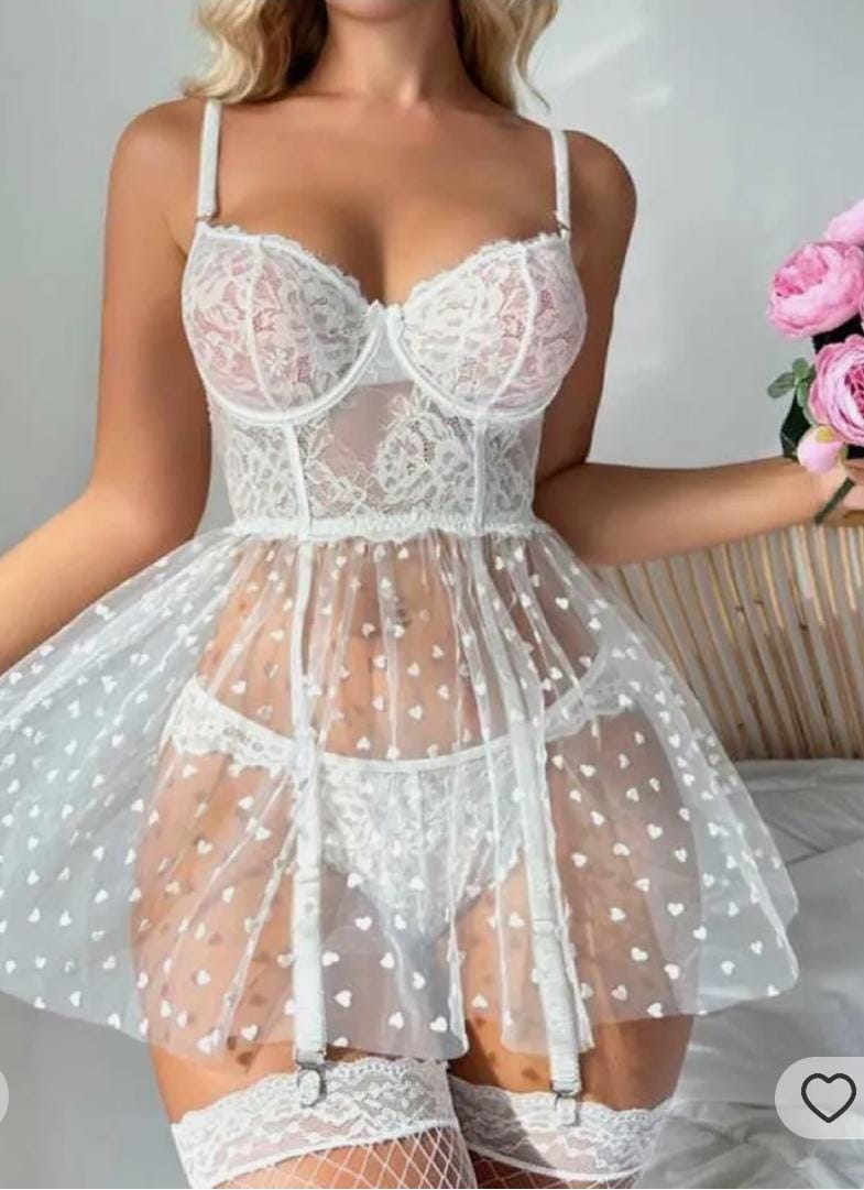Babydoll Lenceria  de encaje con portaliga Corazones