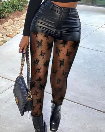 Calza dama cuerina y transparencias